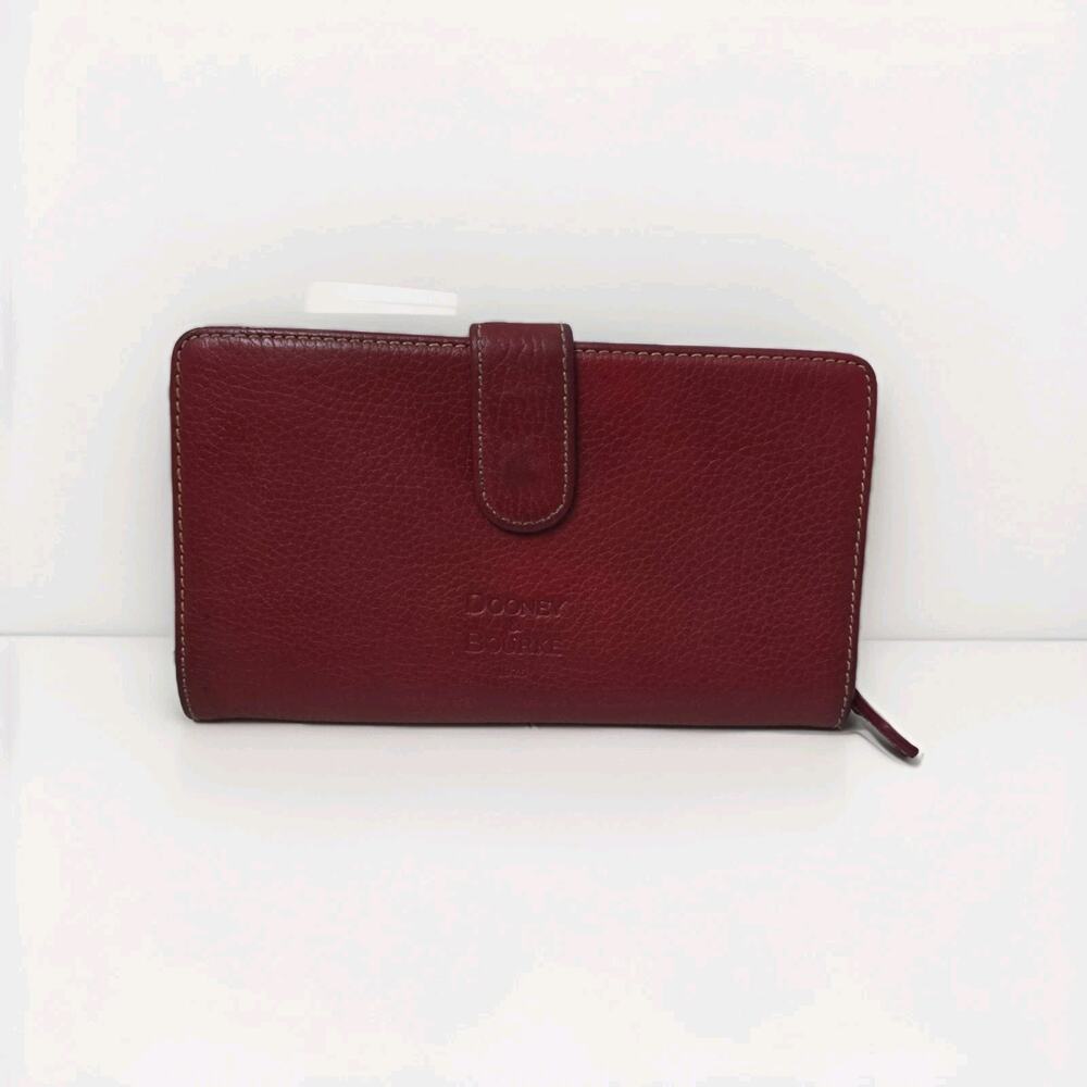 Dooney & Bourke Red Pebble Leather Wallet Zip Charming Designer